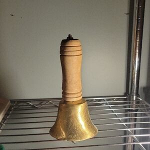 Vintage Gold Tone Bell with Wooden Handle